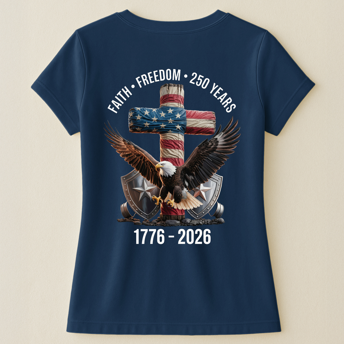 Faith Freedom 250 Years Eagle & Cross - Back Printed Shirt