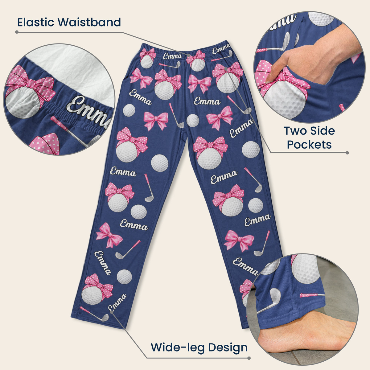Coquette Bow Golf Custom Name Gift For Golfer, Golf Lovers - Personalized Lounge Pants