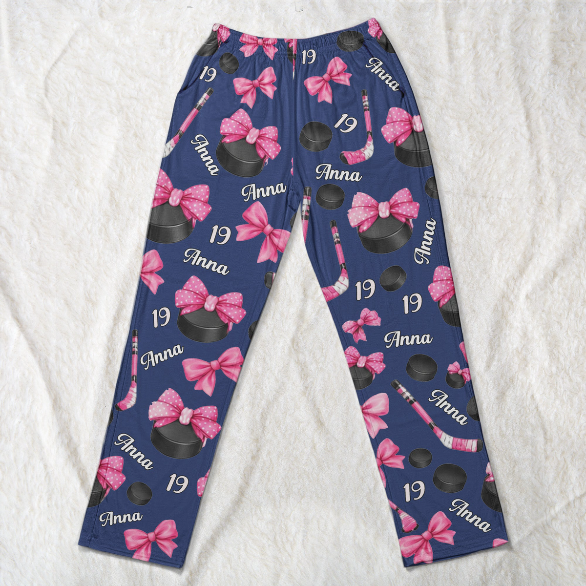 Coquette Bow Hockey Custom Name, Number Gift For Hockey Player, Hockey Team - Personalized Lounge Pants