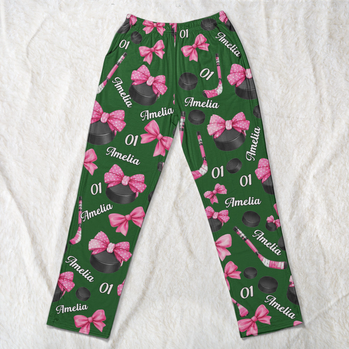 Coquette Bow Hockey Custom Name, Number Gift For Hockey Player, Hockey Team - Personalized Lounge Pants