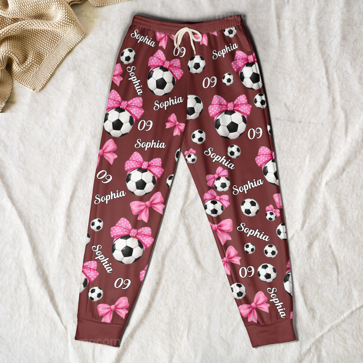 Coquette Bow Soccer Custom Name, Number Gift For Soccer Player, Soccer Team - Personalized Lounge Pants