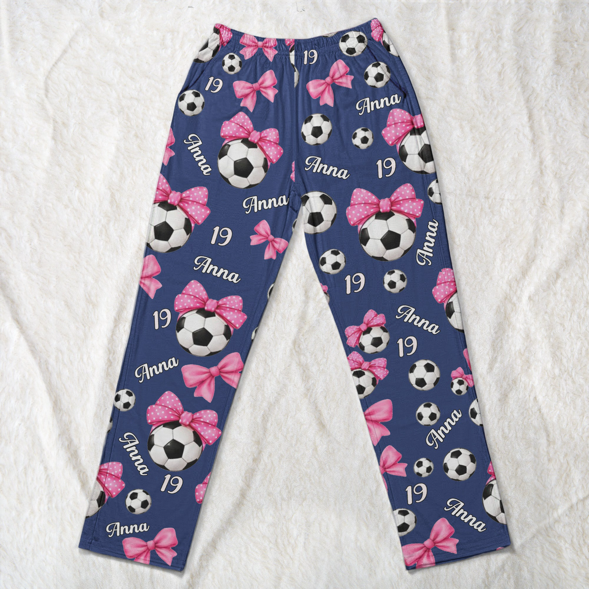 Coquette Bow Soccer Custom Name, Number Gift For Soccer Player, Soccer Team - Personalized Lounge Pants