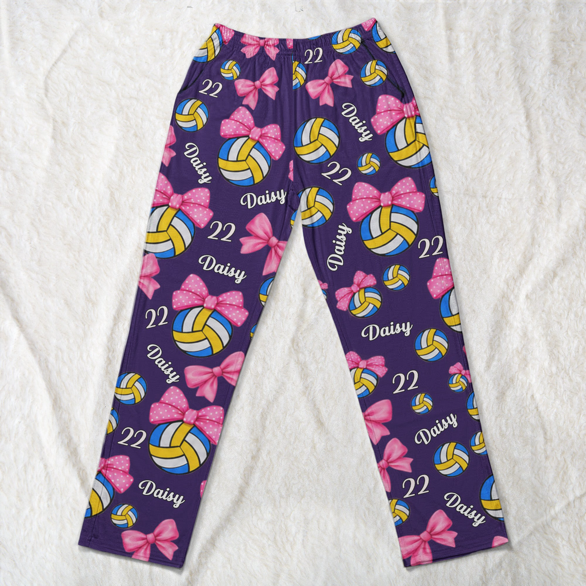 Coquette Bow Volleyball Custom Name, Number Gift For Volleyball Player, Volleyball Team - Personalized Lounge Pants