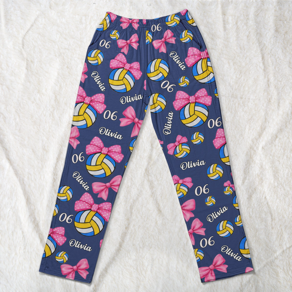 Coquette Bow Volleyball Custom Name, Number Gift For Volleyball Player, Volleyball Team - Personalized Lounge Pants