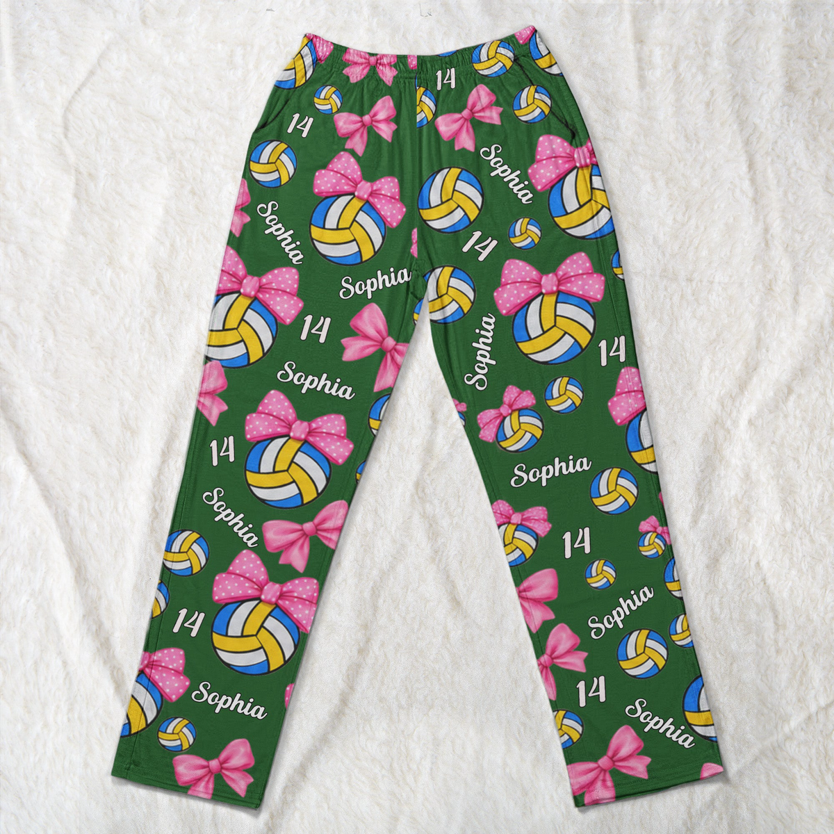 Coquette Bow Volleyball Custom Name, Number Gift For Volleyball Player, Volleyball Team - Personalized Lounge Pants