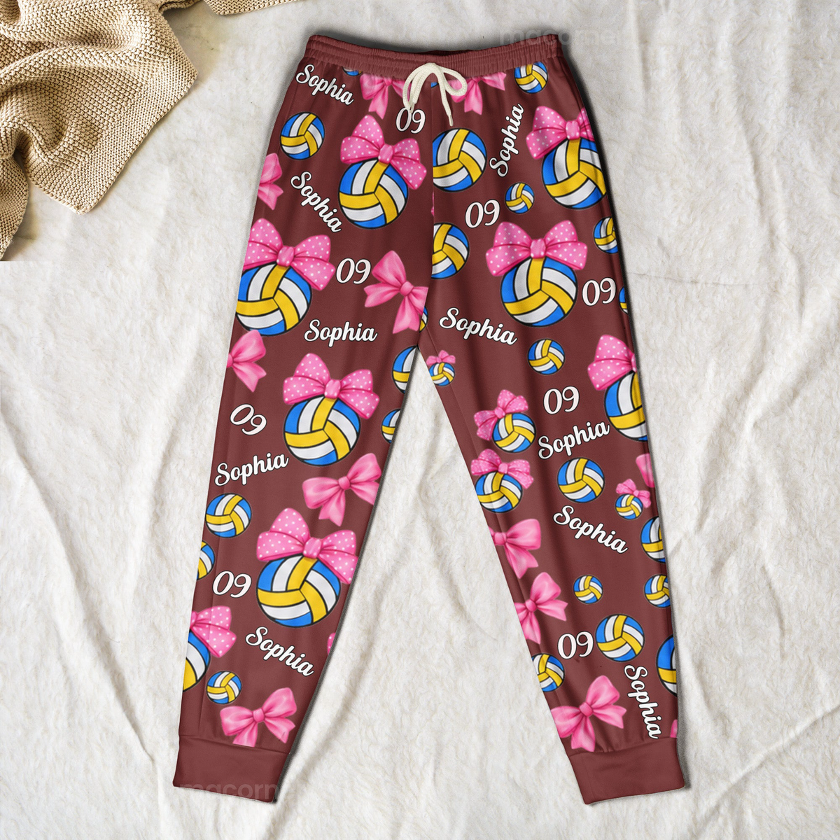 Coquette Bow Volleyball Custom Name, Number Gift For Volleyball Player, Volleyball Team - Personalized Lounge Pants