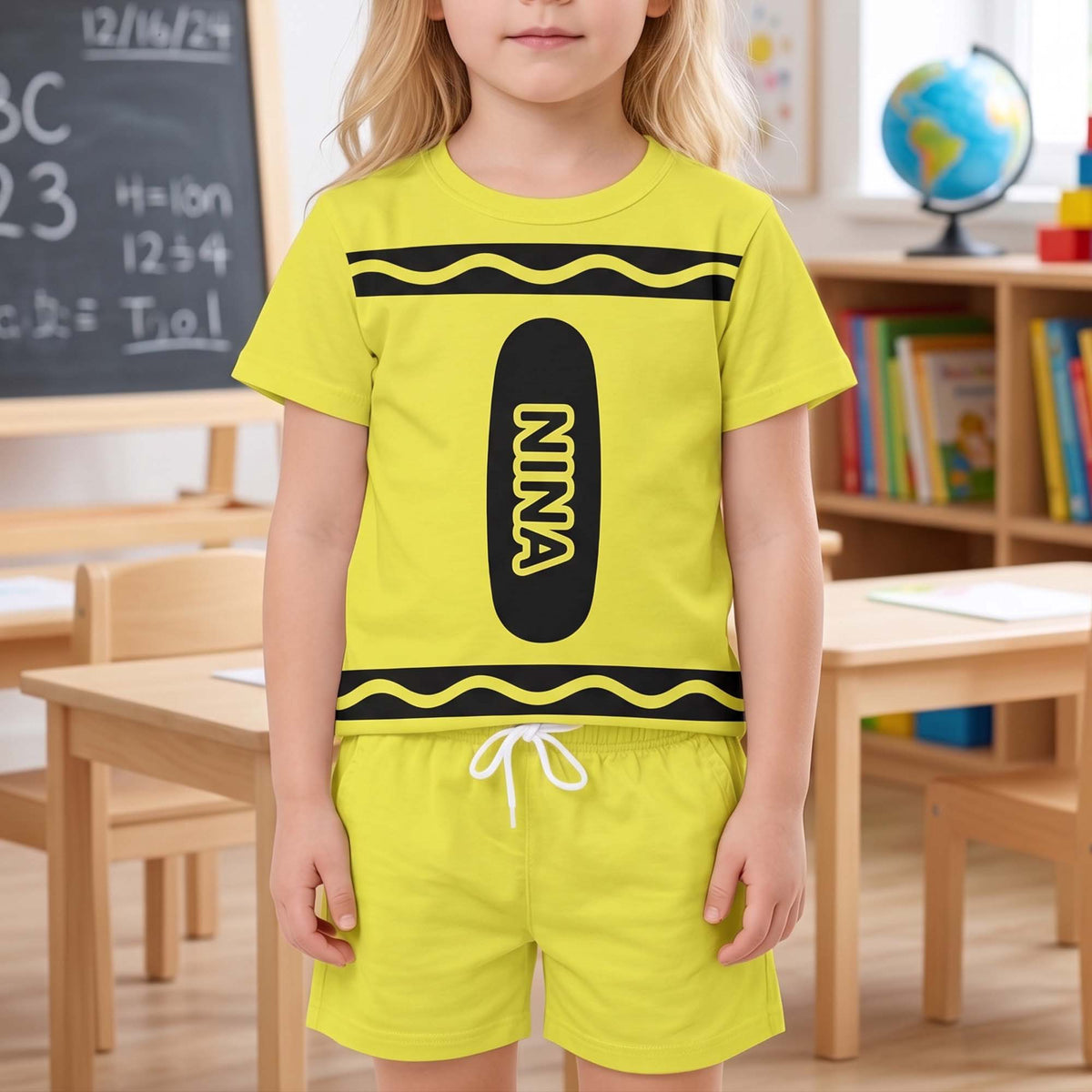 Crayon Style Custom Name Back To School - Personalized Kids Clothing Set