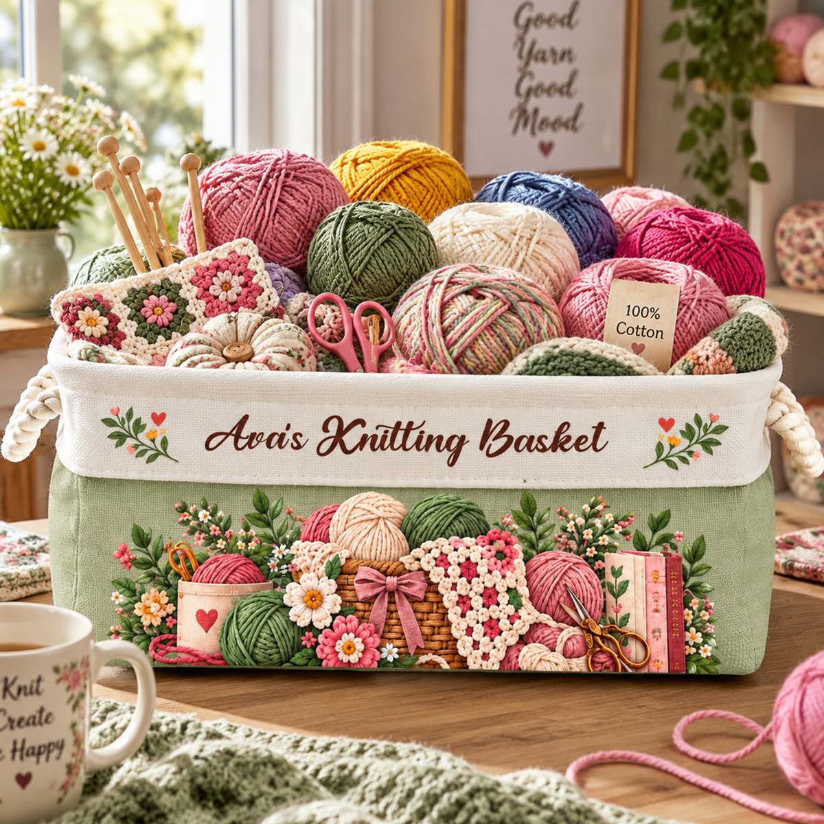 Crochet Lovers, Knitting Lovers Basket For Her, Mom, Grandma, Daughter - Personalized Storage Basket