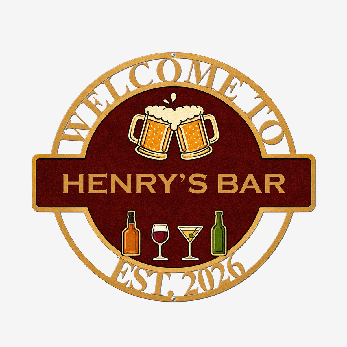 Custom Bar Sign, Home Bar Decor, Man Cave - Personalized Metal Sign