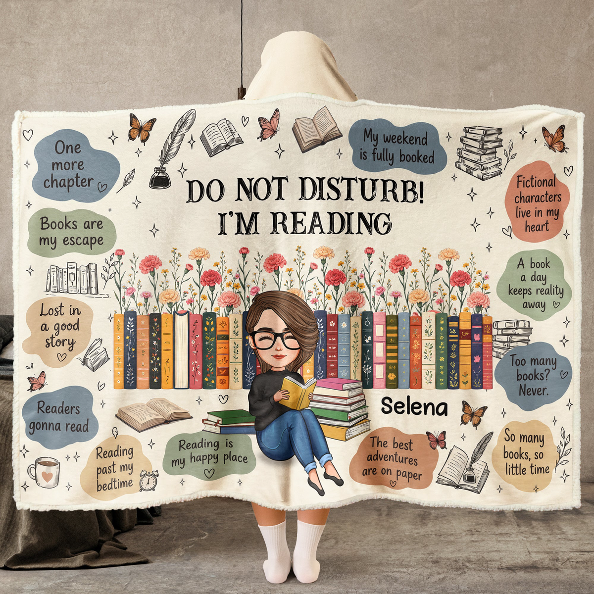 Custom Birth Flower & Name For Friends, Book Lovers, Book Clubs - Personalized Blanket