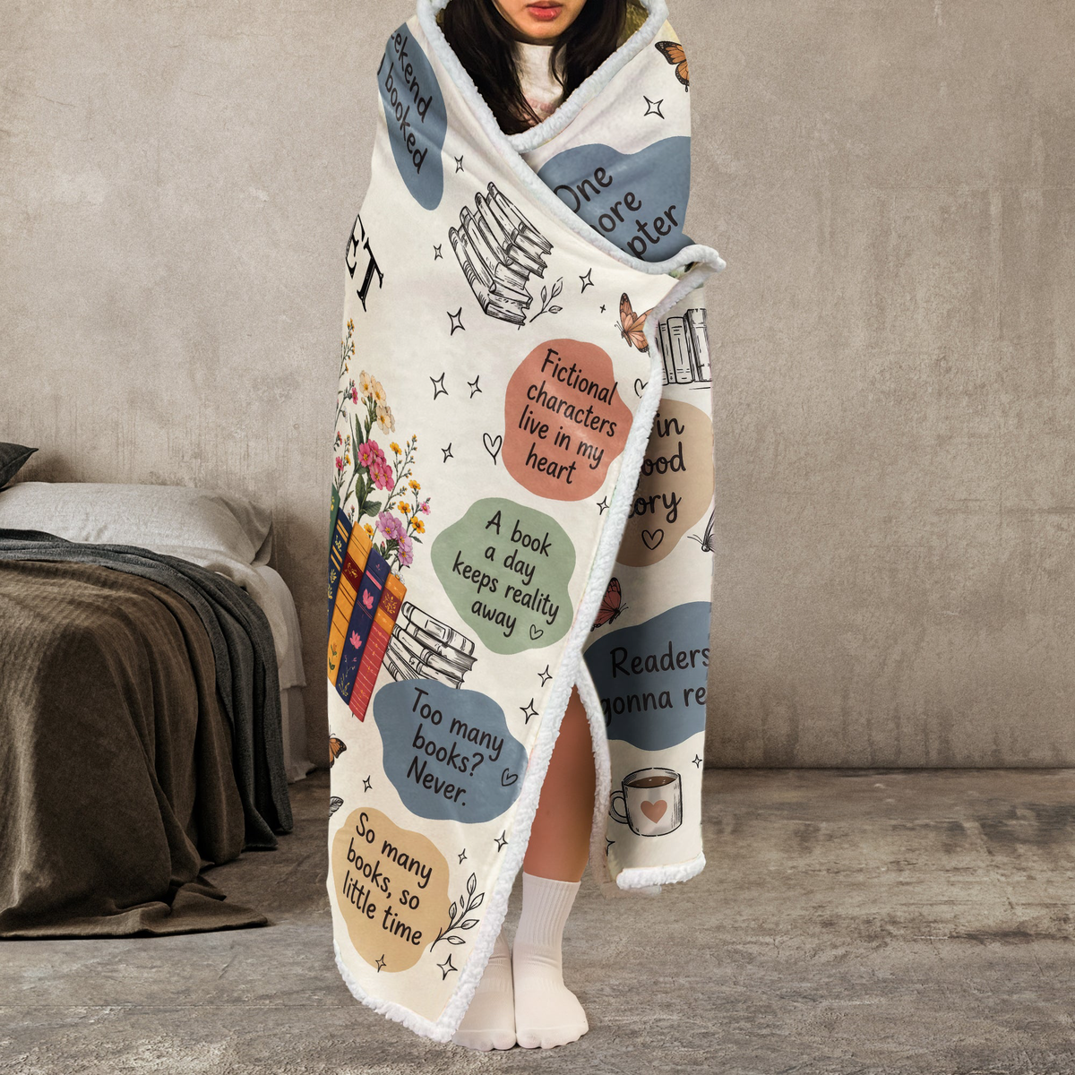 Custom Birth Flower & Name For Friends, Book Lovers, Book Clubs - Personalized Blanket