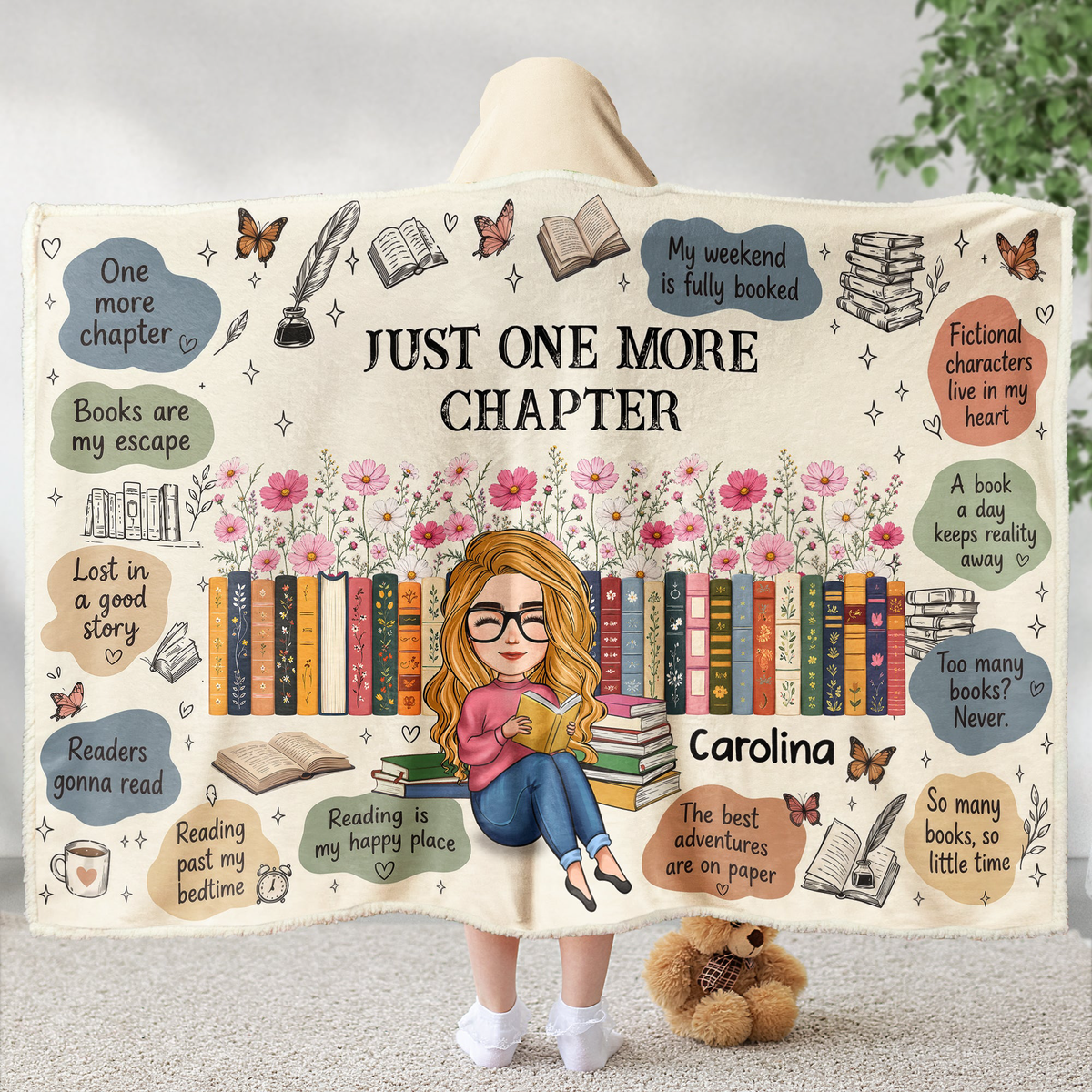 Custom Birth Flower & Name For Friends, Book Lovers, Book Clubs - Personalized Blanket