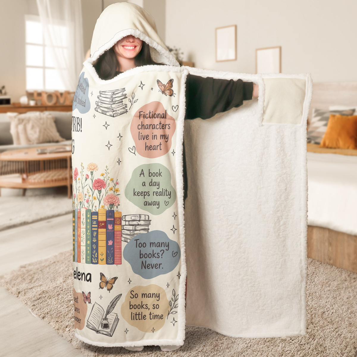 Custom Birth Flower & Name For Friends, Book Lovers, Book Clubs - Personalized Blanket