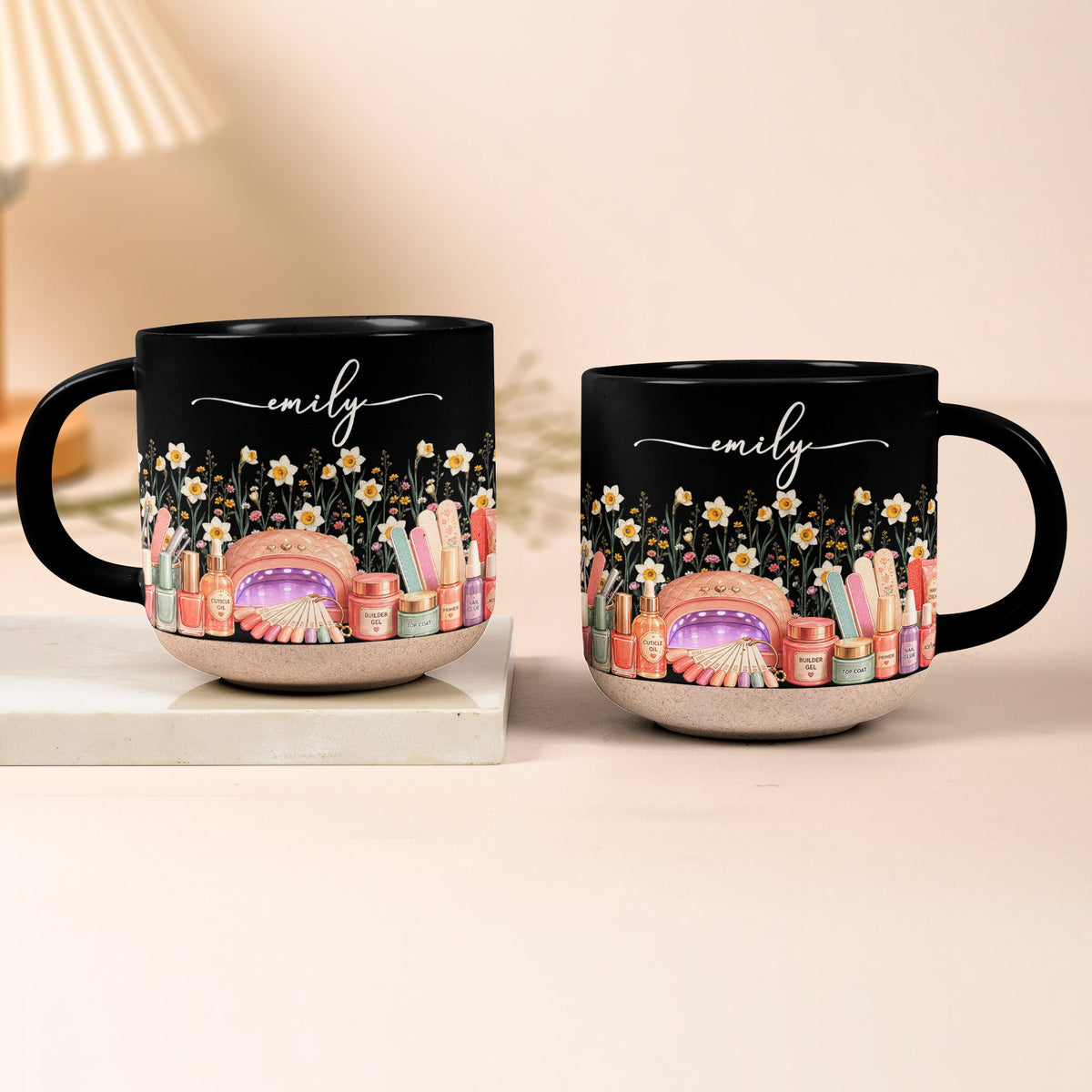 Custom Birth Flower & Name Pottery Mug - Gift For Nail Tech - Personalized Mug