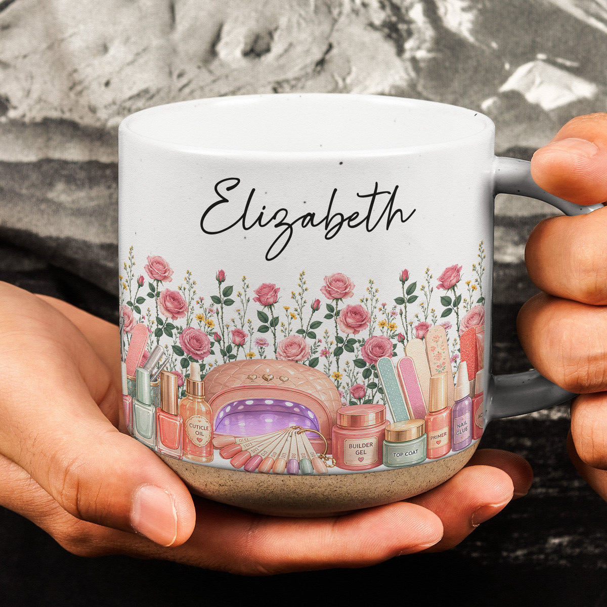 Custom Birth Flower & Name Pottery Mug - Gift For Nail Tech - Personalized Mug