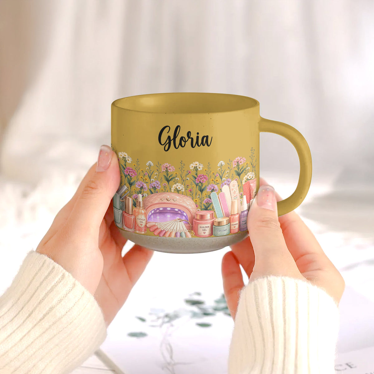 Custom Birth Flower & Name Pottery Mug - Gift For Nail Tech - Personalized Mug