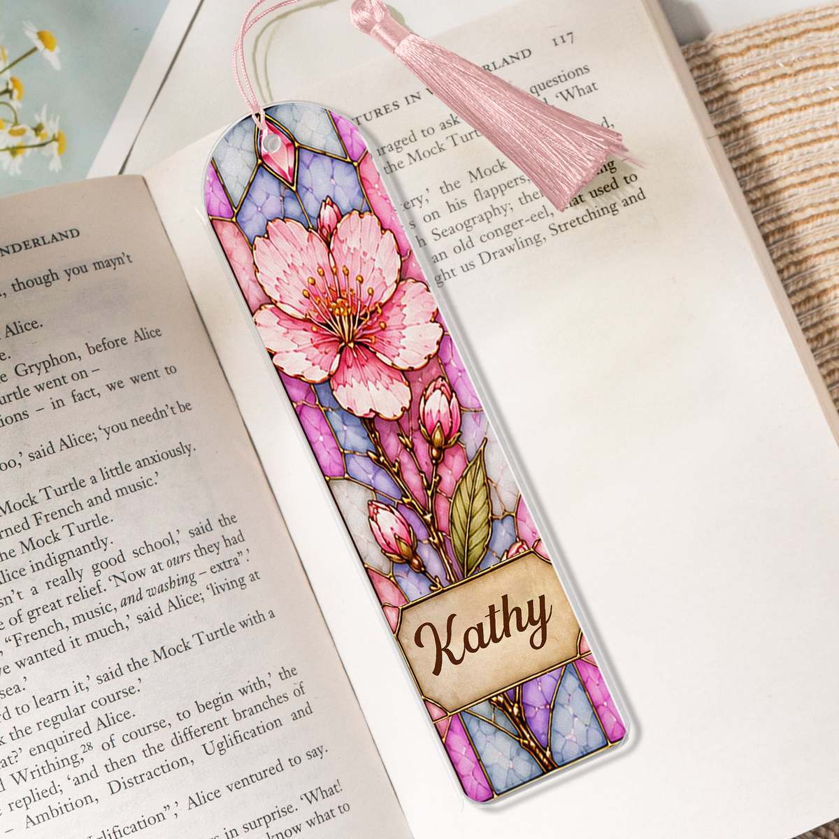 Custom Birth Flower & Name Stained Glass Printed Style - Custom Bookmark