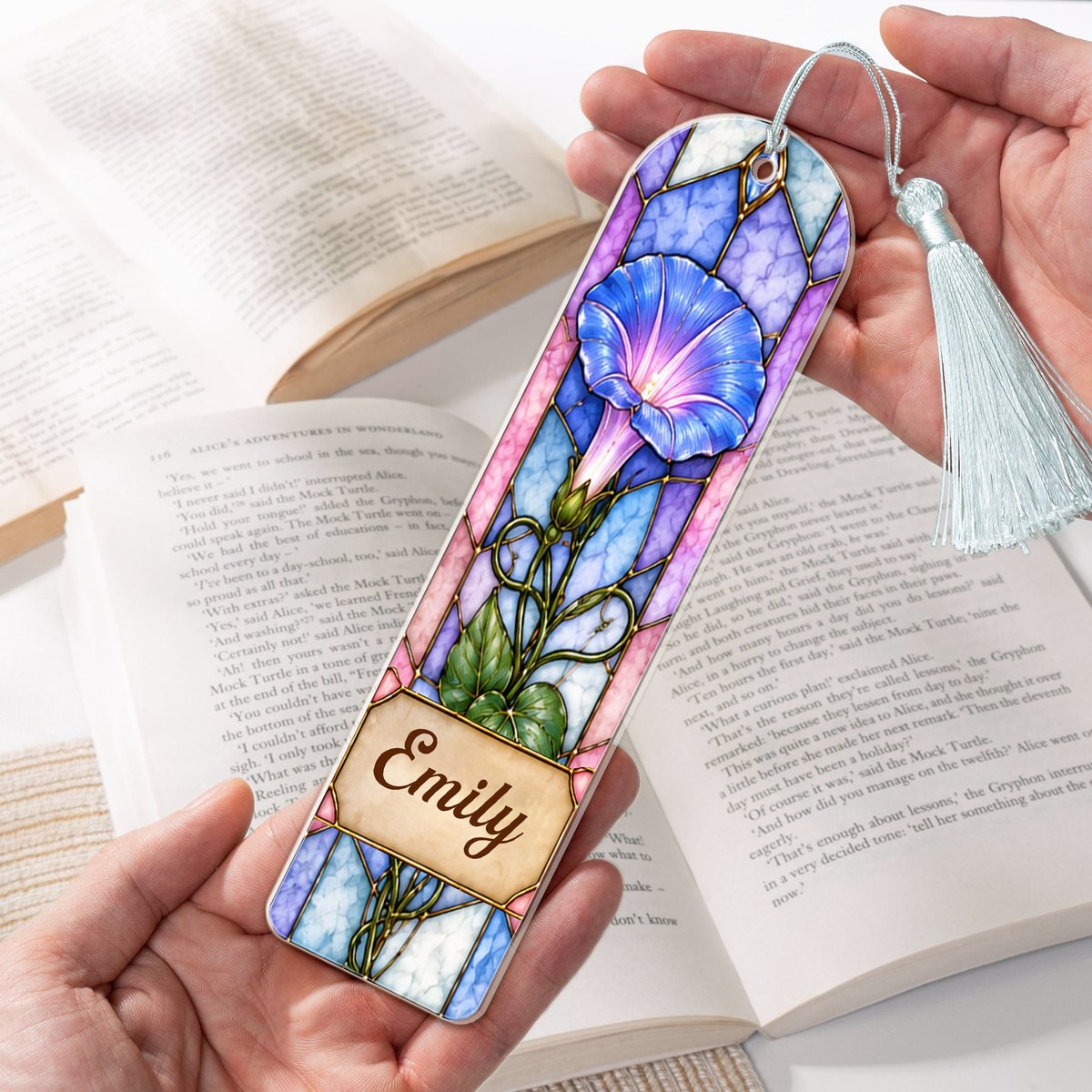 Custom Birth Flower & Name Stained Glass Printed Style - Custom Bookmark