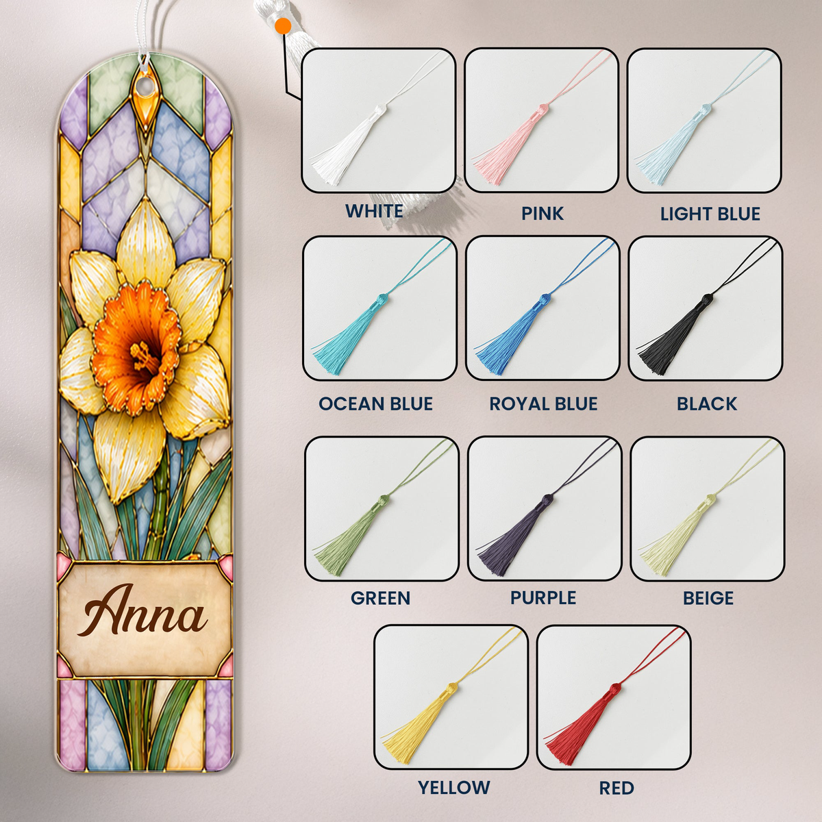 Custom Birth Flower & Name Stained Glass Printed Style - Custom Bookmark