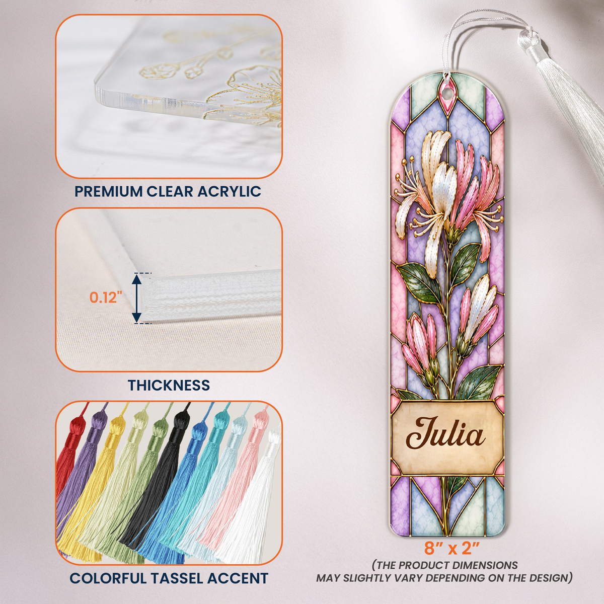 Custom Birth Flower & Name Stained Glass Printed Style - Custom Bookmark