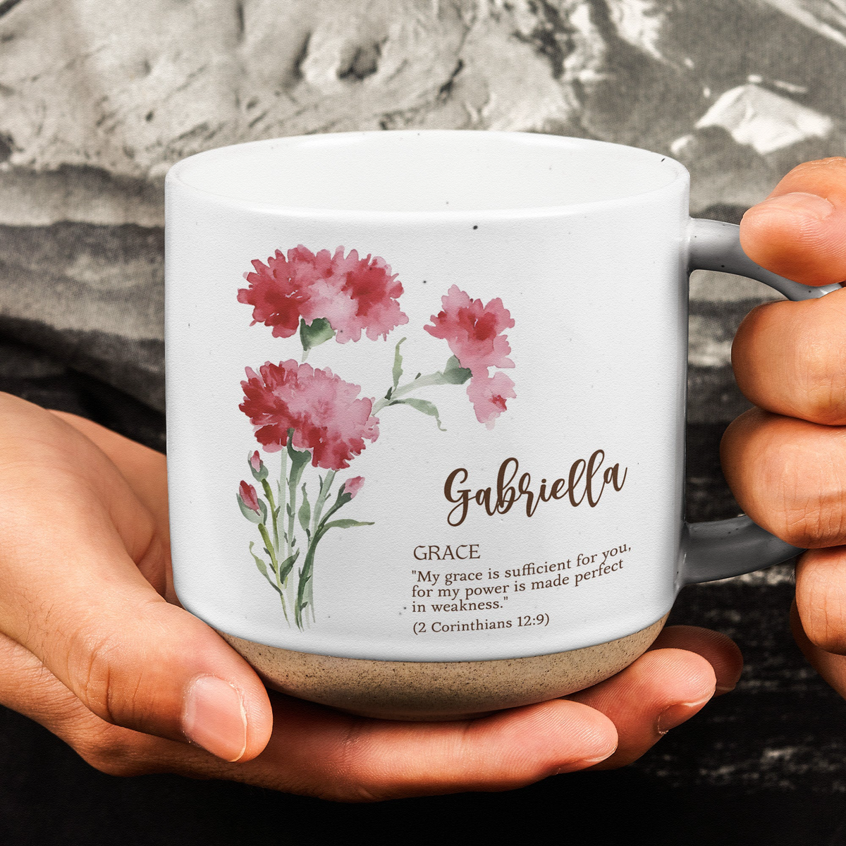 Custom Birth Flower Initial With Bible Verse - Personalized Mug