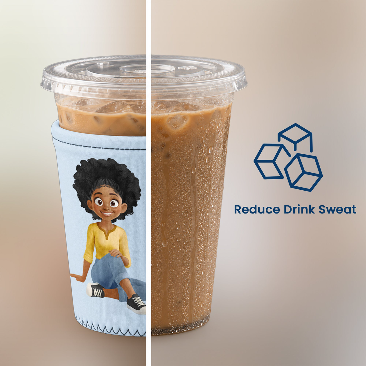 Custom Birth Flower, Name & Cute Character For Her, Daughter, Mom, Friends - Personalized Iced Coffee Sleeve