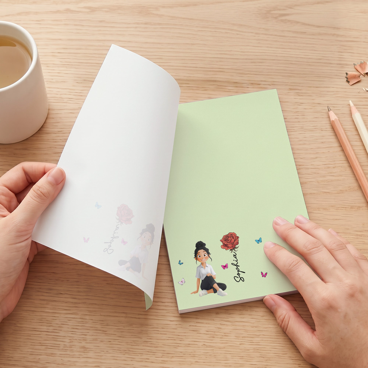 Custom Birth Flower, Name & Cute Character For Her, Daughter, Mom, Friends - Personalized Notepad