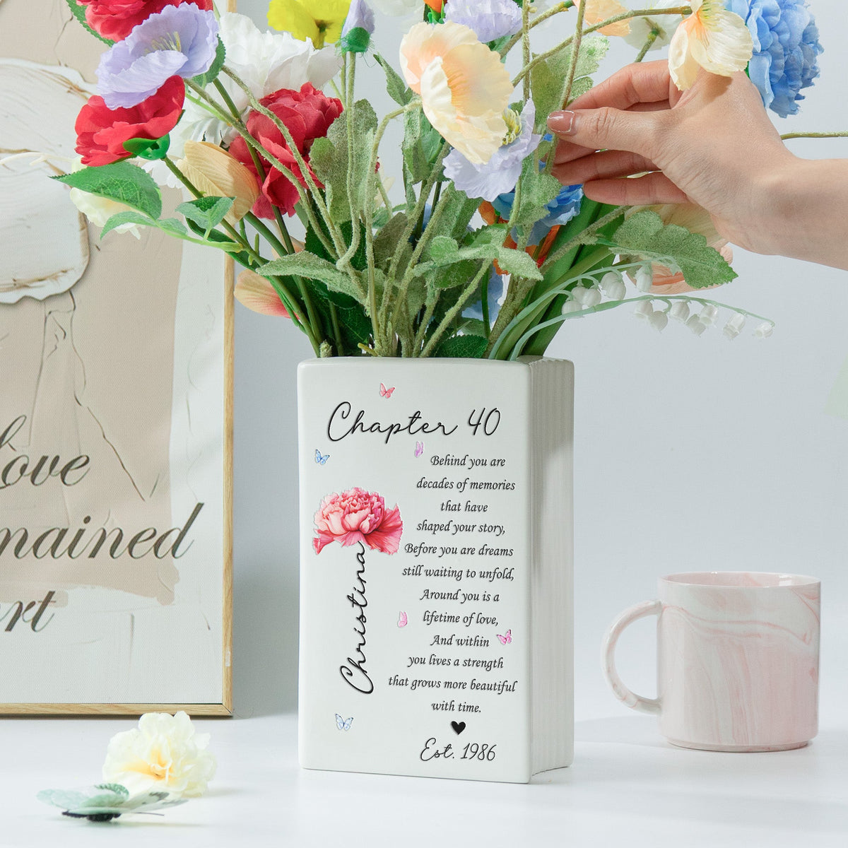 Custom Birth Month Flower Bookish 40th Birthday Gift For Her, Best Friend Woman - Personalized Vase