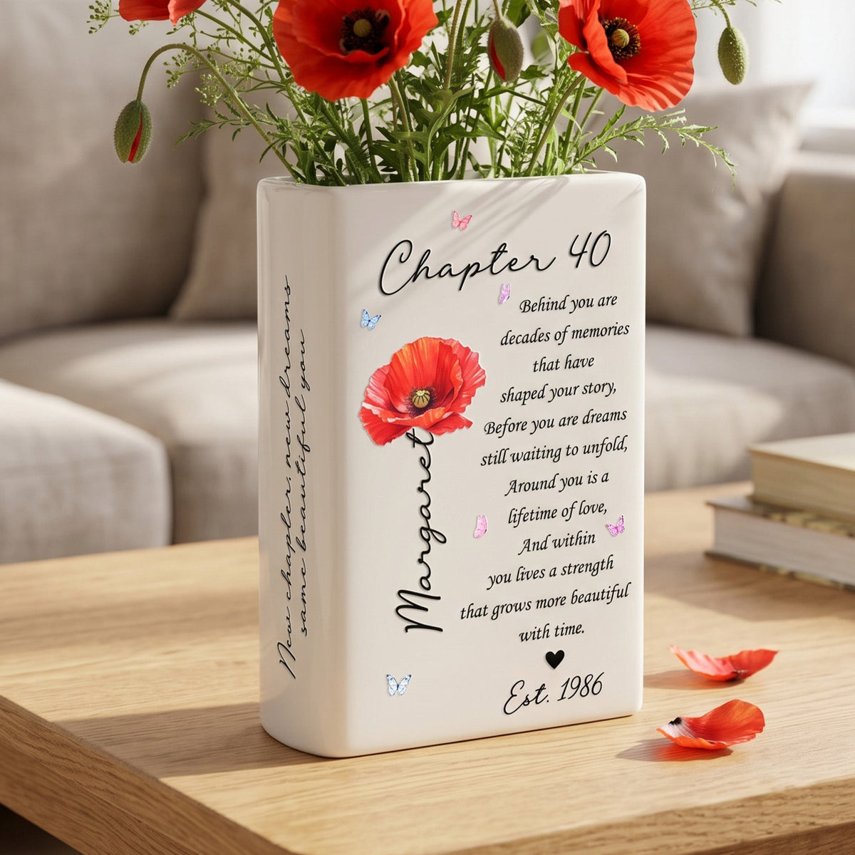 Custom Birth Month Flower Bookish 40th Birthday Gift For Her, Best Friend Woman - Personalized Vase