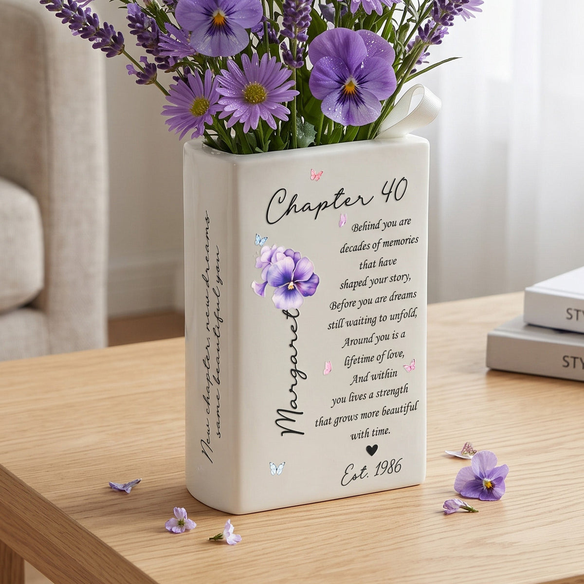 Custom Birth Month Flower Bookish 40th Birthday Gift For Her, Best Friend Woman - Personalized Vase