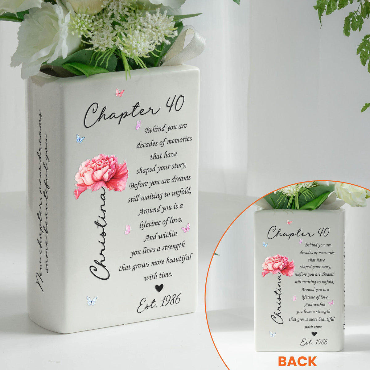 Custom Birth Month Flower Bookish 40th Birthday Gift For Her, Best Friend Woman - Personalized Vase