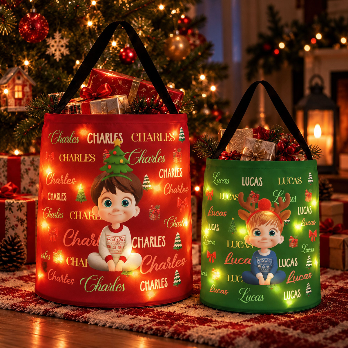 Custom Charaacter Christmas Gift Bag, Christmas Bag With Name, Holiday Gift Bag, Santa Gift Bag, Family Christmas Sack - Personalized Basket