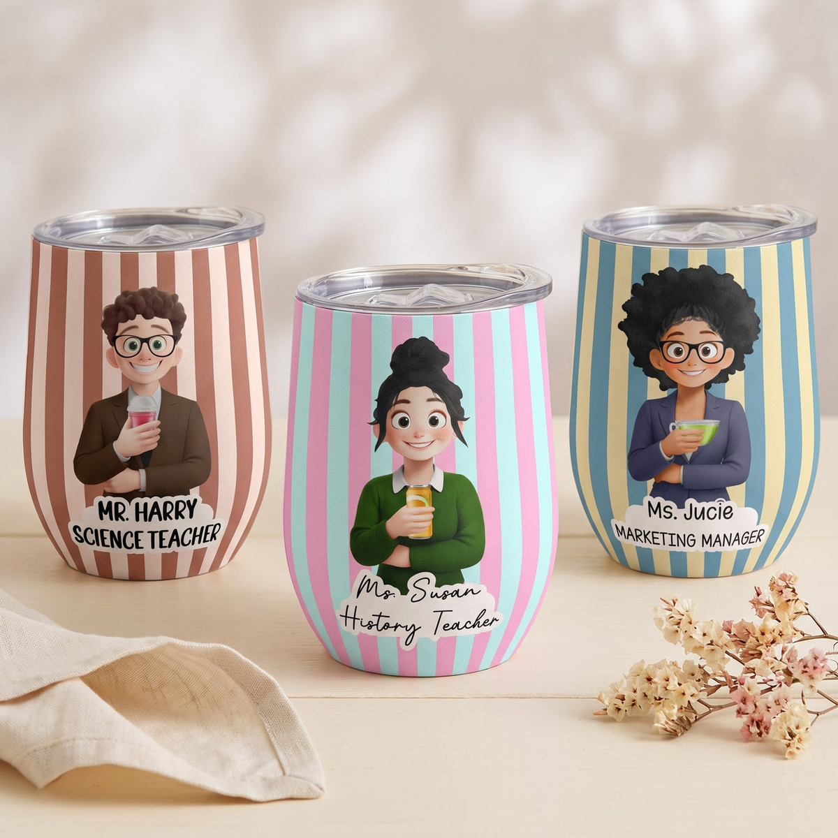 Custom Character For Coworker, Boss, Teacher, Nurse With Name - Personalized Wine Tumbler