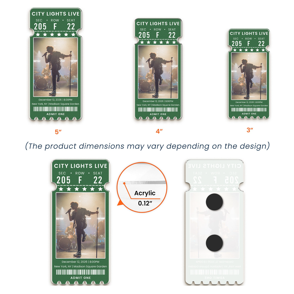 Custom Concert Ticket With Photo Music Event For Fans, Music Lovers - Personalized Magnet