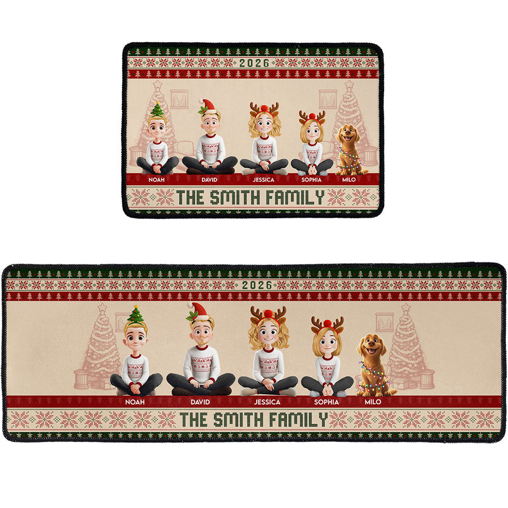 Custom Family Christmas Rug For Entryway - Personalized Runner Rug
