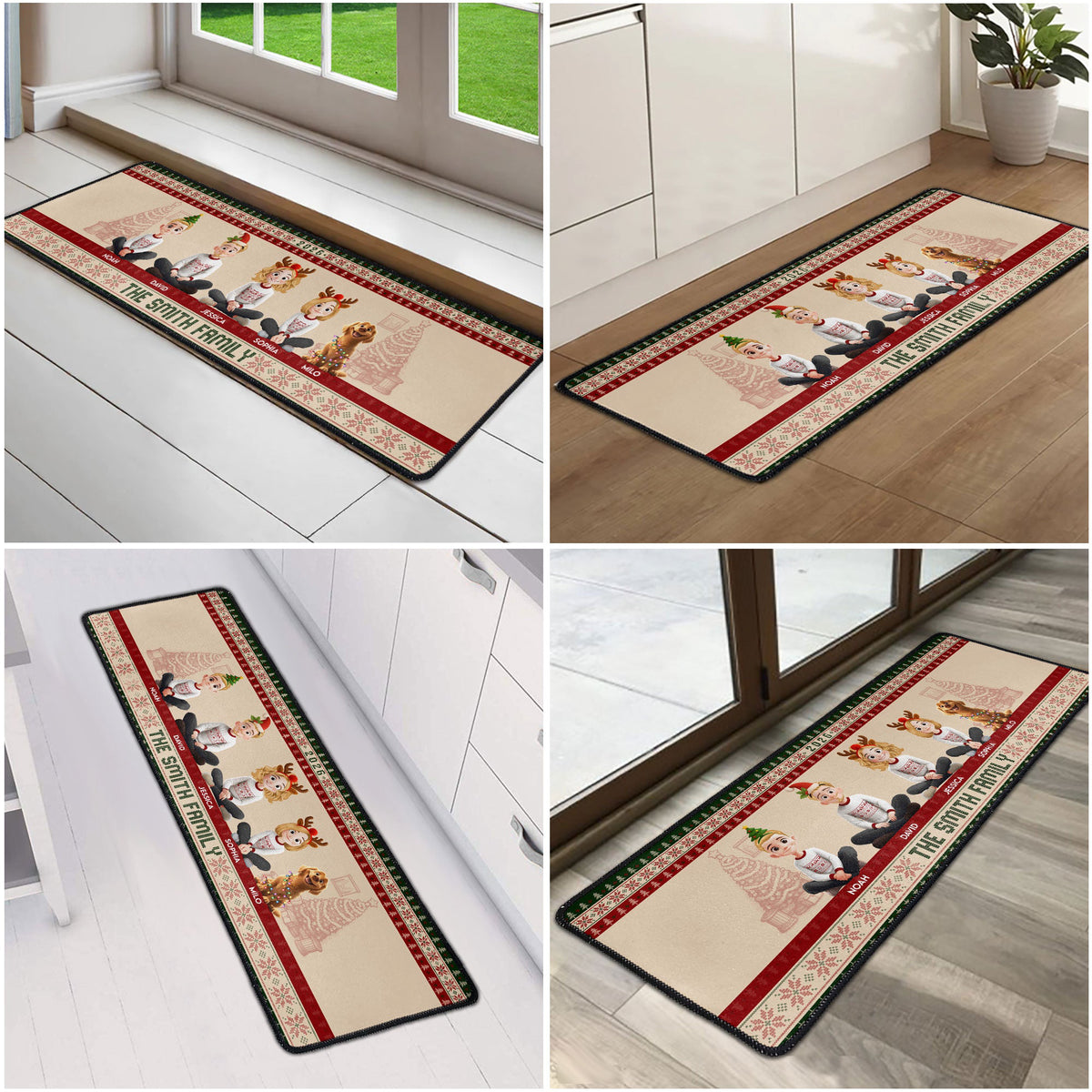 Custom Family Christmas Rug For Entryway - Personalized Runner Rug
