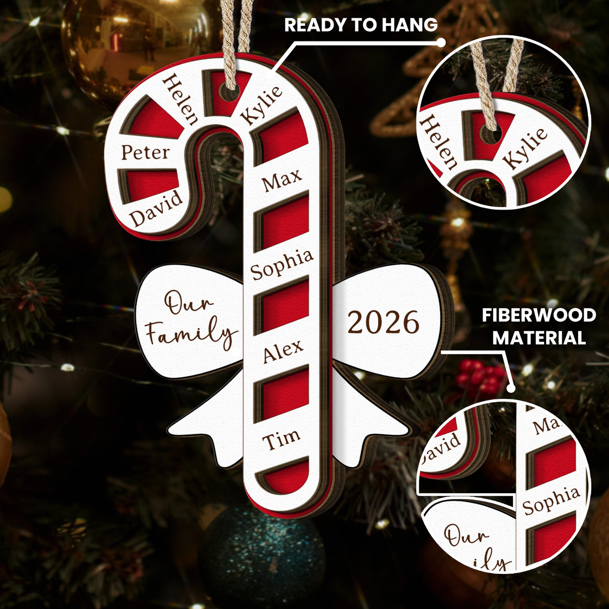 Custom Family Name Candy Cane - Christmas Gifts - Personalized Ornament