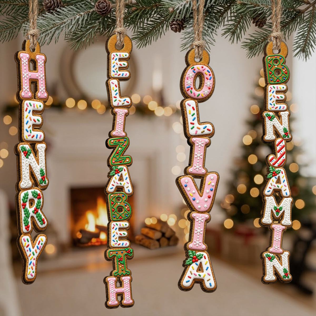 Custom Family Name Sprinkled Sugar Christmas Cookie - Personalized Ornament