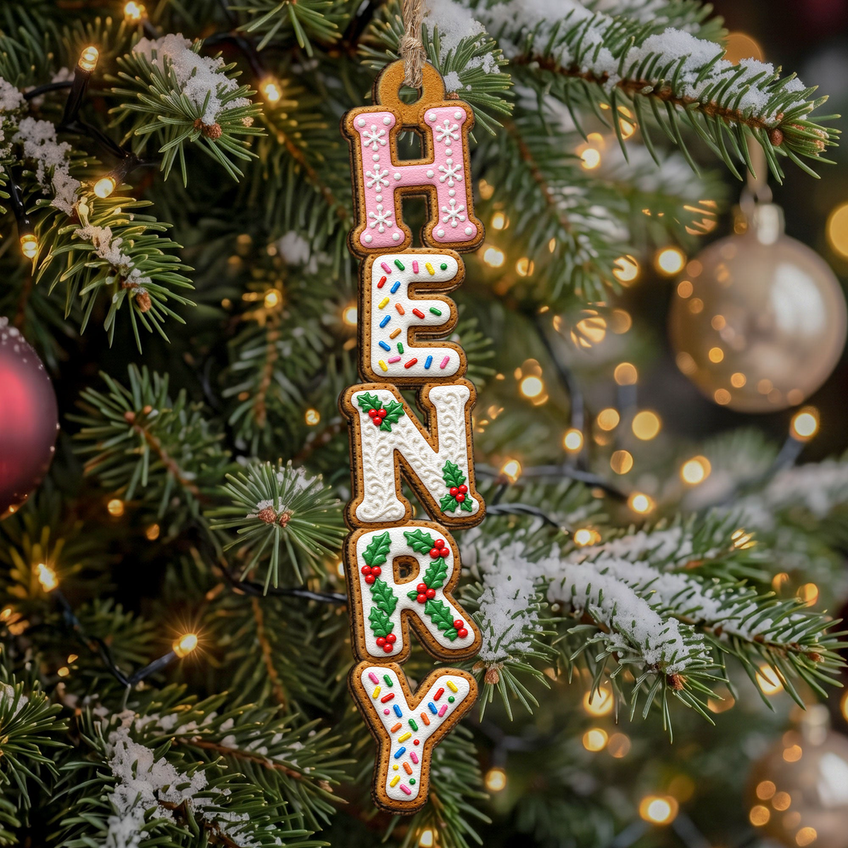 Custom Family Name Sprinkled Sugar Christmas Cookie - Personalized Ornament