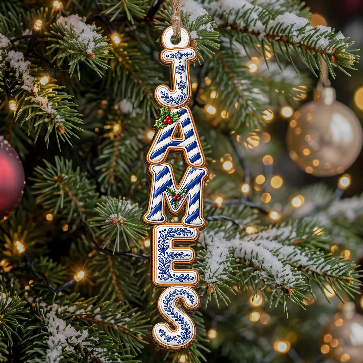 Custom Family Name Toile Ginger Bread Pattern Letter - Personalized Ornament