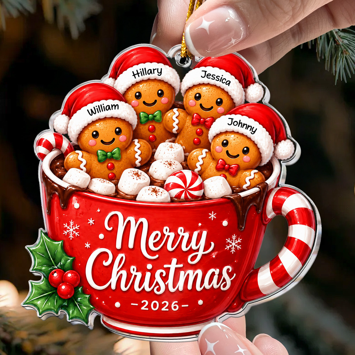 Custom Family Names, Family Xmas, Gingerbread - Personalized Ornament