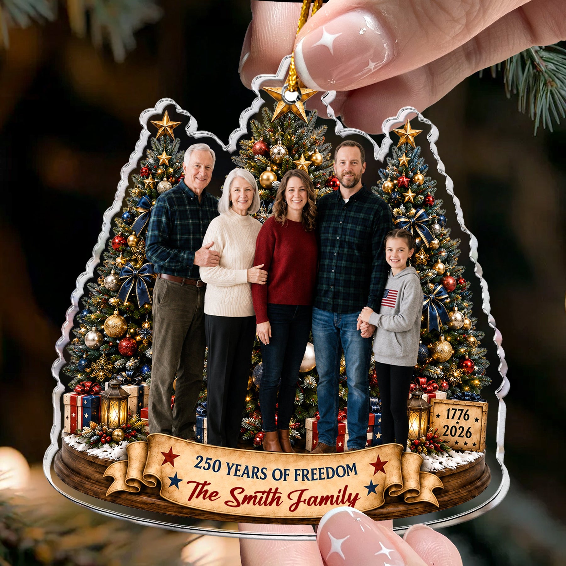 Custom Family Photo Christmas 250 Anniversary - Personalized Ornament