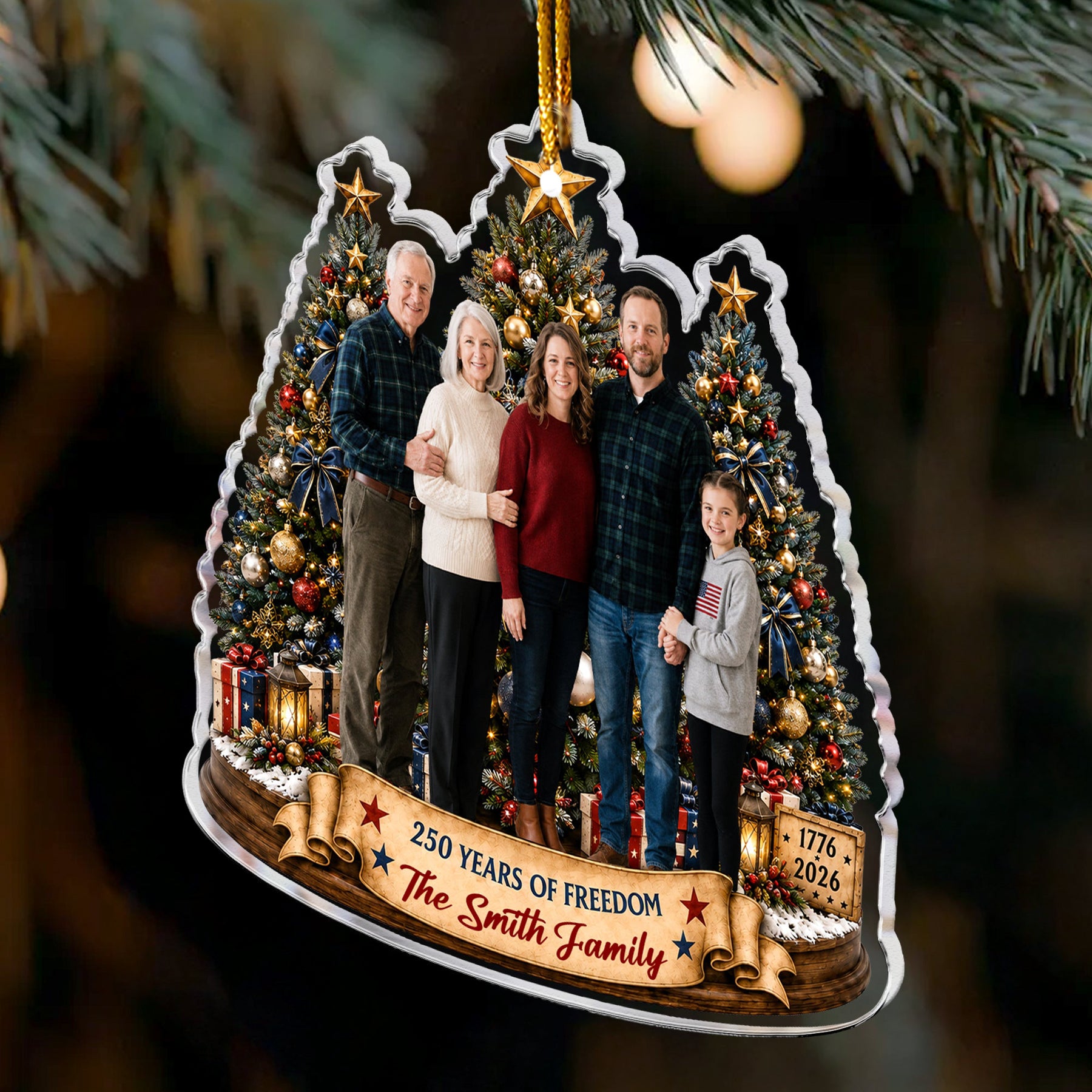 Custom Family Photo Christmas 250 Anniversary - Personalized Ornament