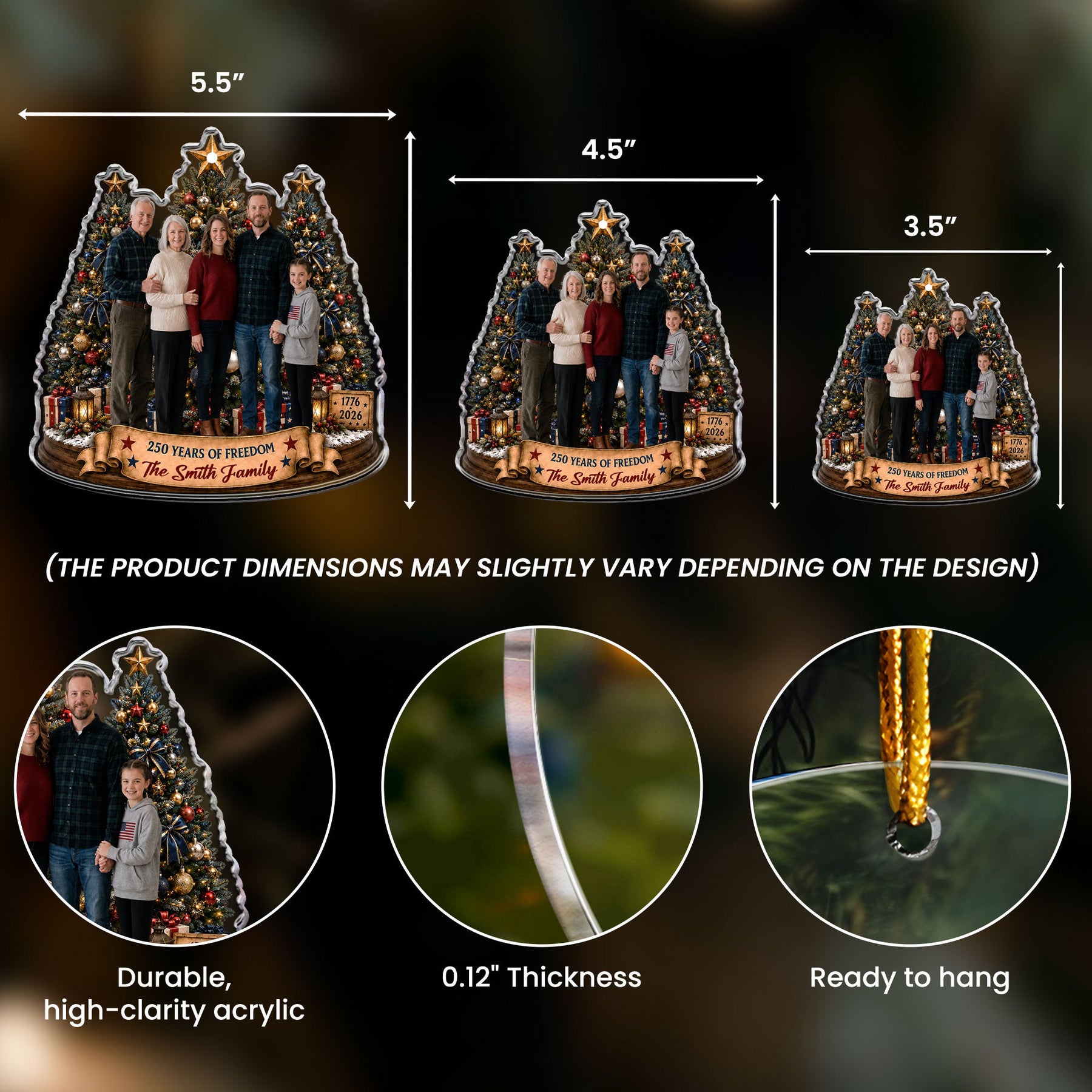 Custom Family Photo Christmas 250 Anniversary - Personalized Ornament