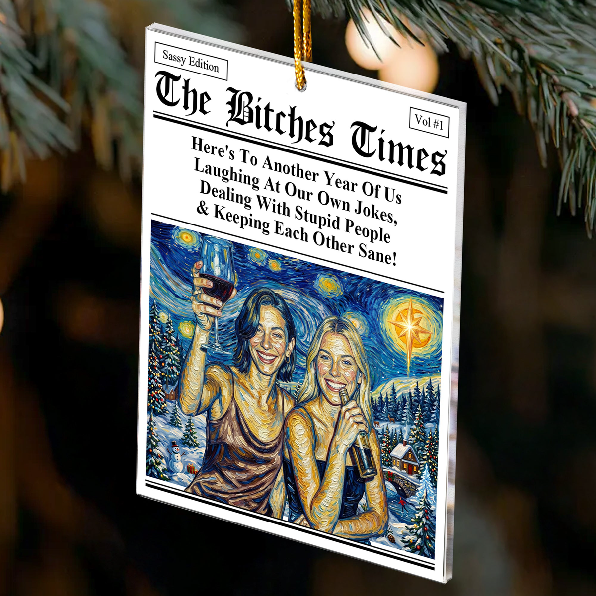 Custom Friends Photo Van Gogh Art Christmas Decoration - Personalized Ornament