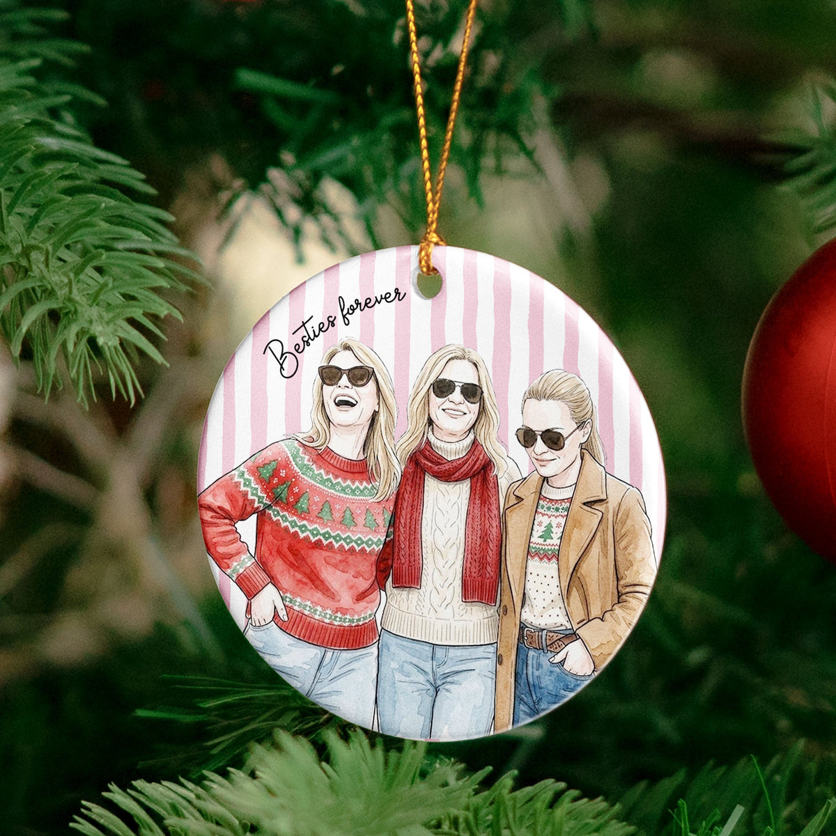 custom-friends-photo-watercolor-art-striped-pattern-personalized-ornament-6