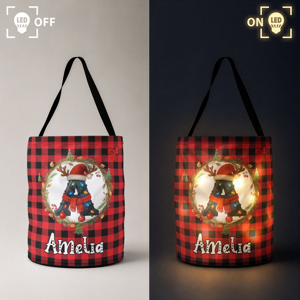 Custom Initial Letter Christmas Gift Bag, Christmas Bag With Name, Holiday Gift Bag, Santa Gift Bag, Family Christmas Sack - Personalized Basket
