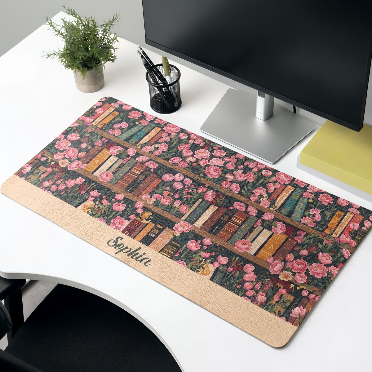 Custom Name & Birth Flower For Book Lovers Desk Decor New Version - Personalized Desk Mat