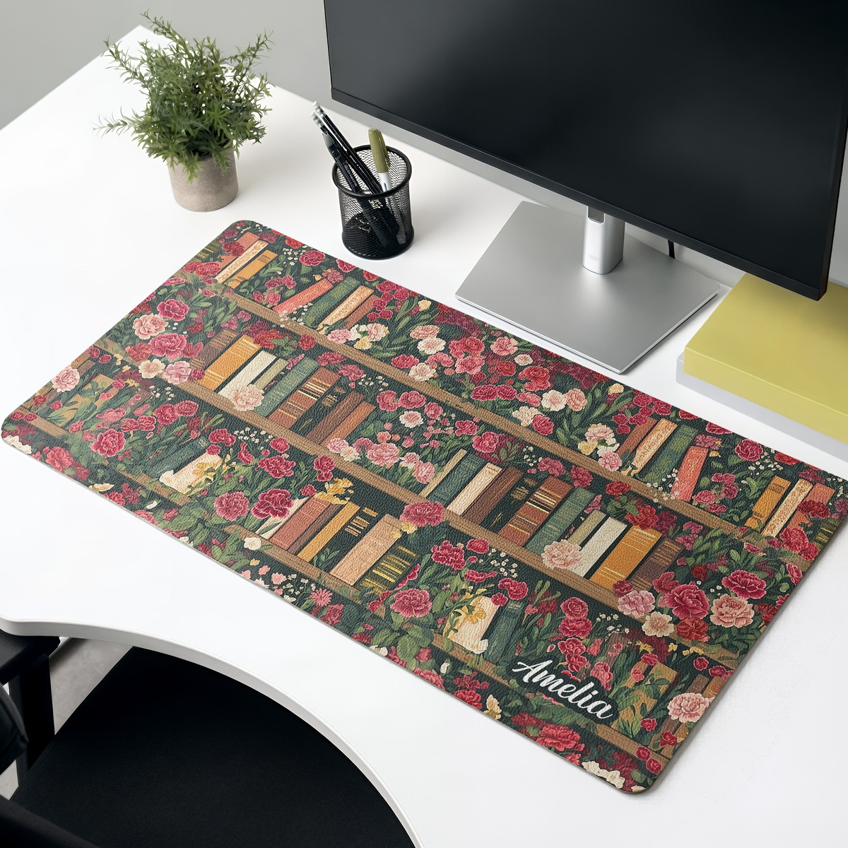 Custom Name & Birth Flower For Book Lovers Desk Decor - Personalized Desk Mat