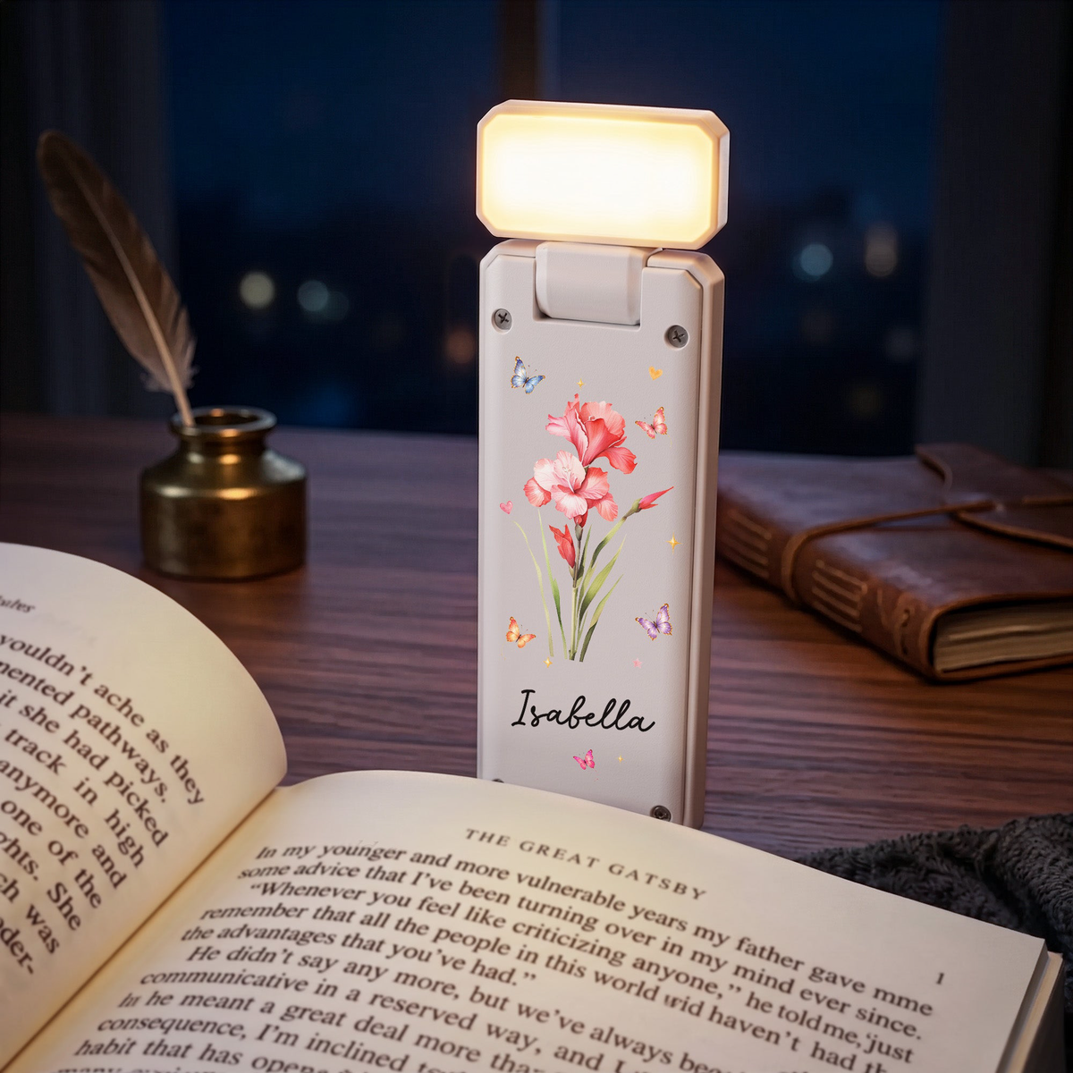 Custom Name & Birth Flower Gifr Fo Book Lovers, Bookworm - Personalized Reading Lamp